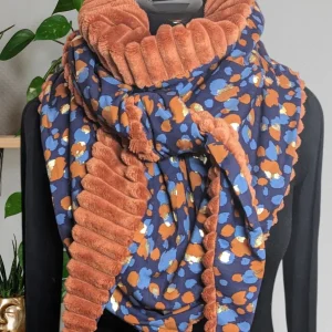 Chèche écharpe triangle | HIVER | Terracotta, bleu, doré